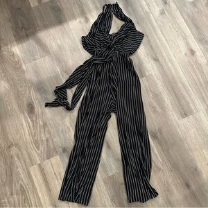 black and white striped jumpsuit romper